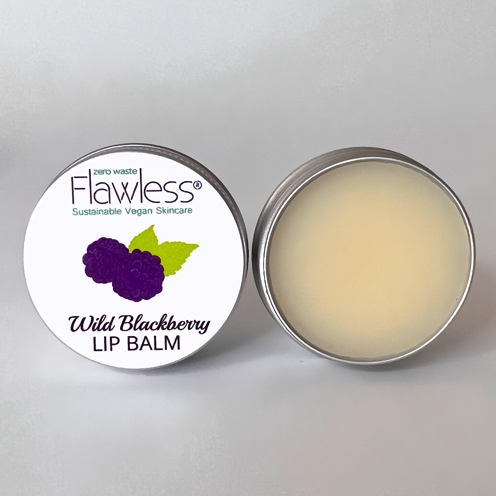 Wild blackberry vegan lip balm in a 15g recycled aluminium plastic-free tin container — view 2