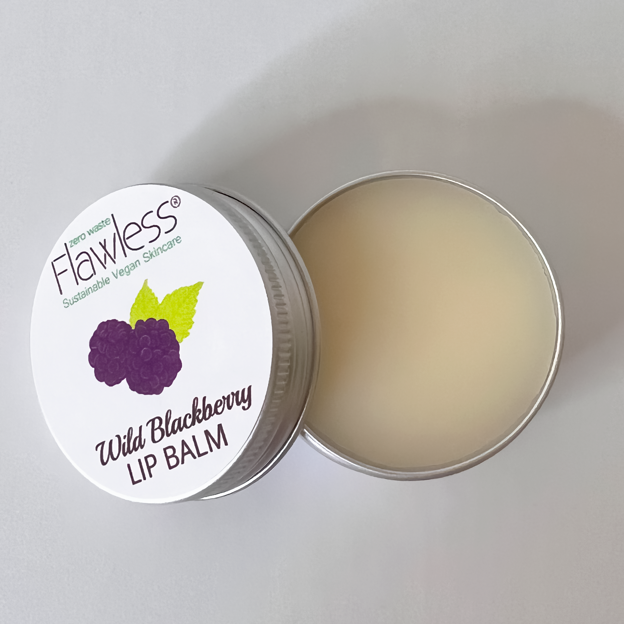 Wild blackberry vegan lip balm in a 15g recycled aluminium plastic-free tin container — view 5