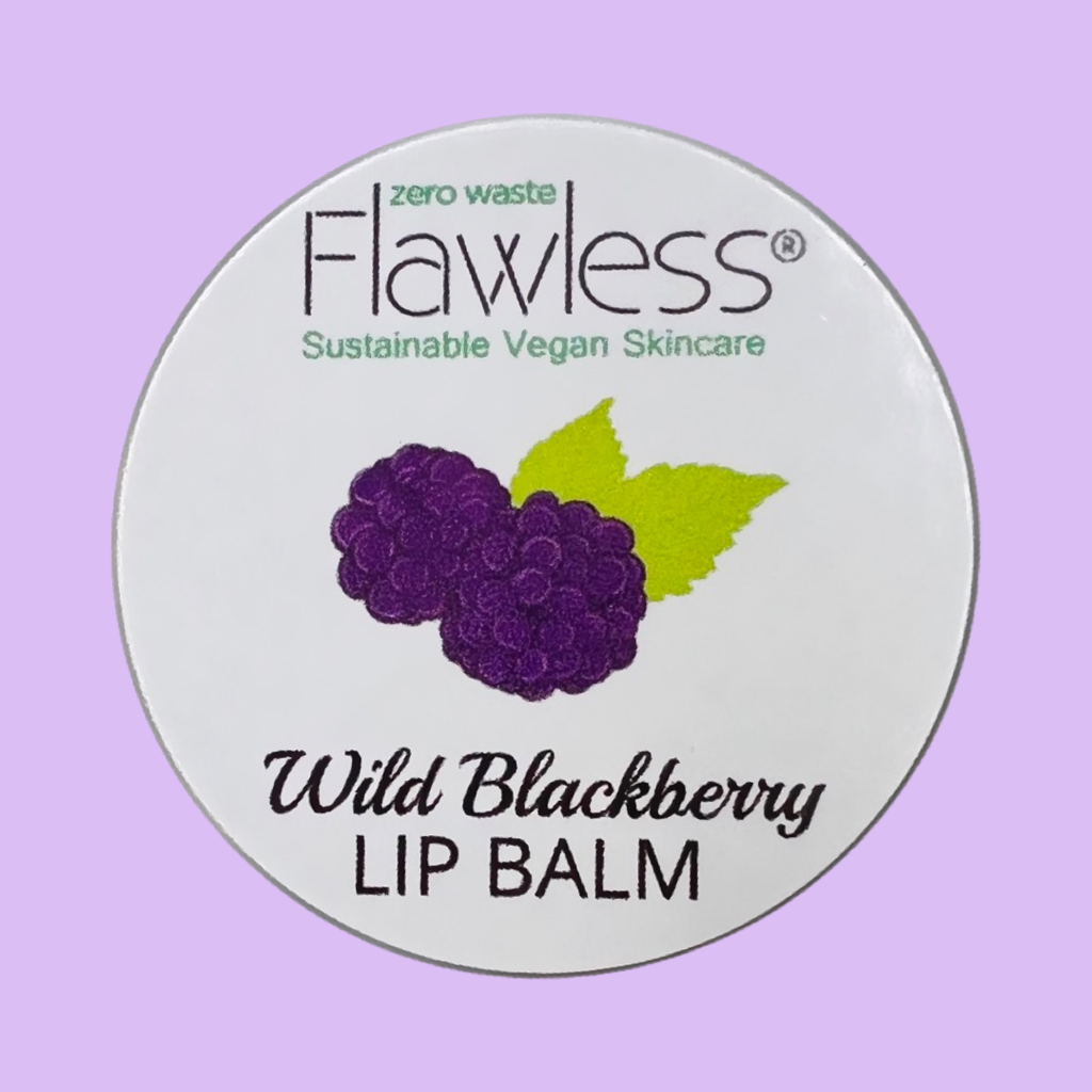 Wild blackberry vegan lip balm in a 15g recycled aluminium plastic-free tin container