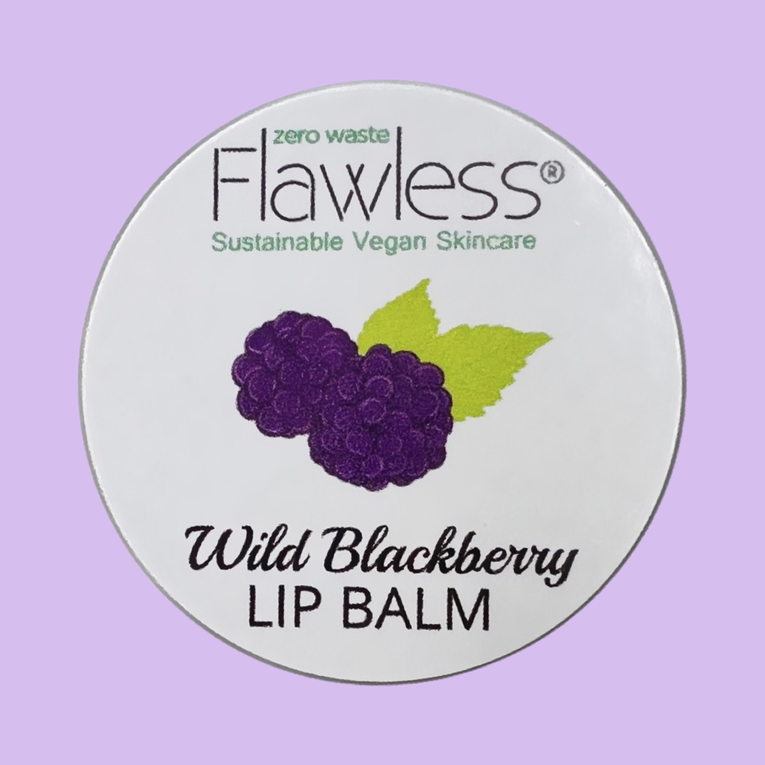 Wild blackberry vegan lip balm in a 15g recycled aluminium plastic-free tin container