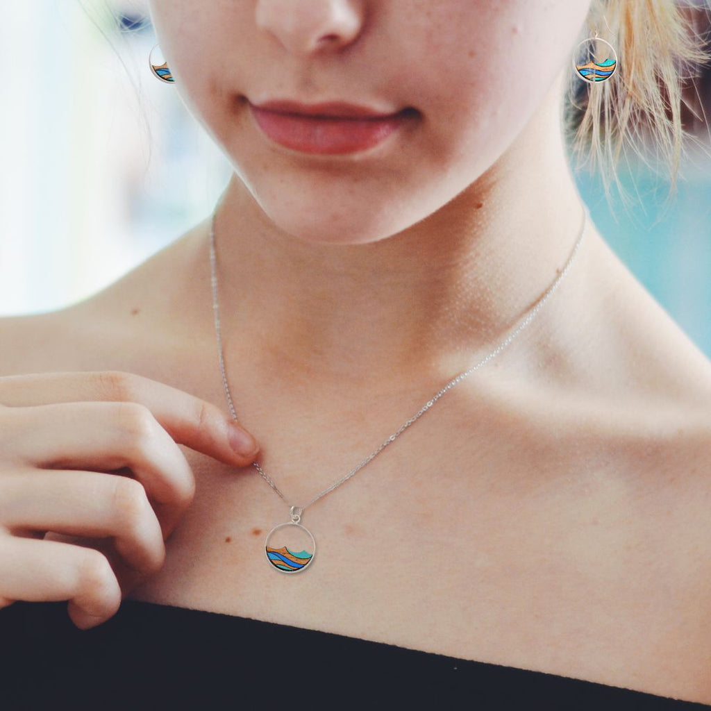 Ocean Eco-friendly Recycled Wood Silver Earrings-2