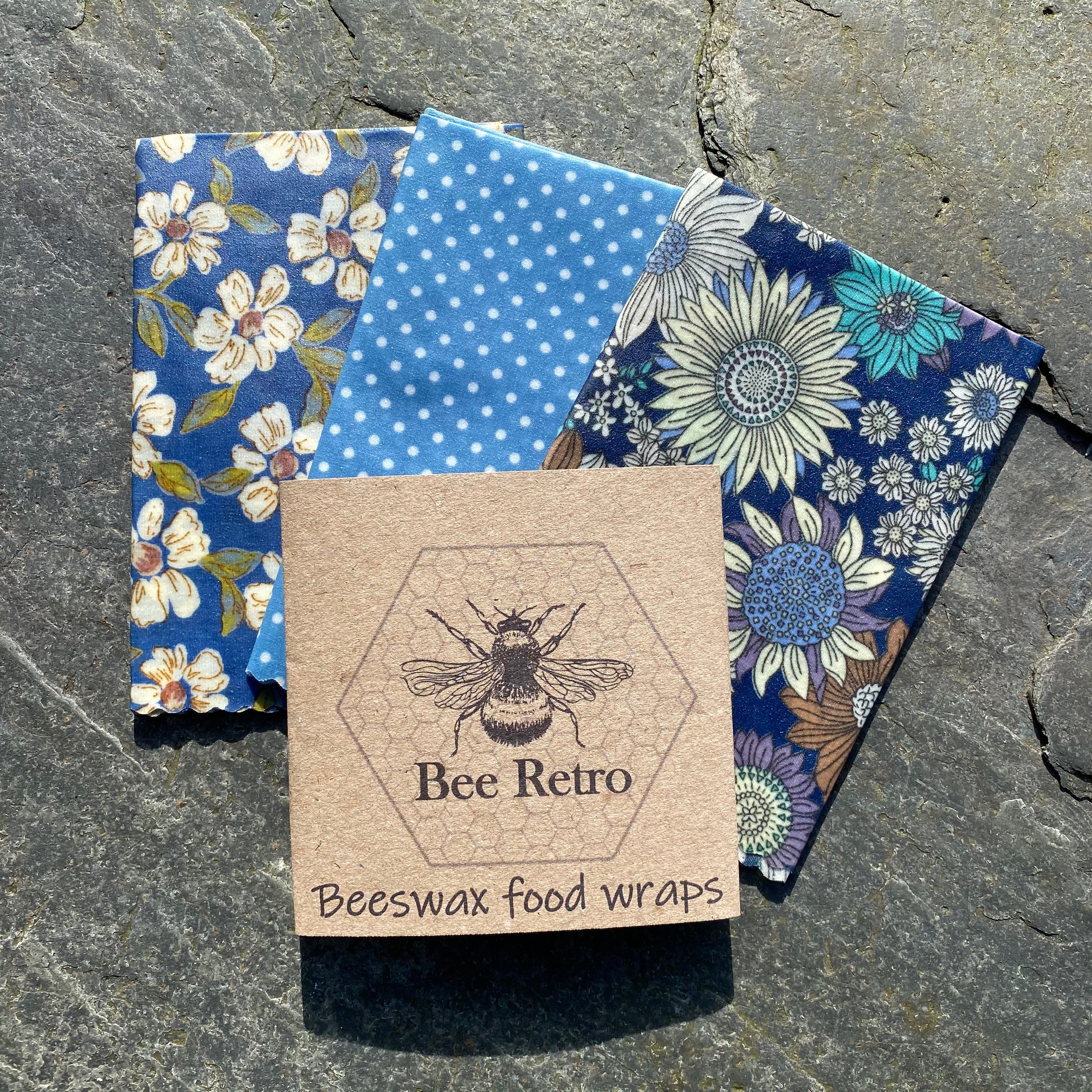 Blue sunflower print beeswax food wrap for eco-friendly reusable kitchen food and sandwich storage — view 2