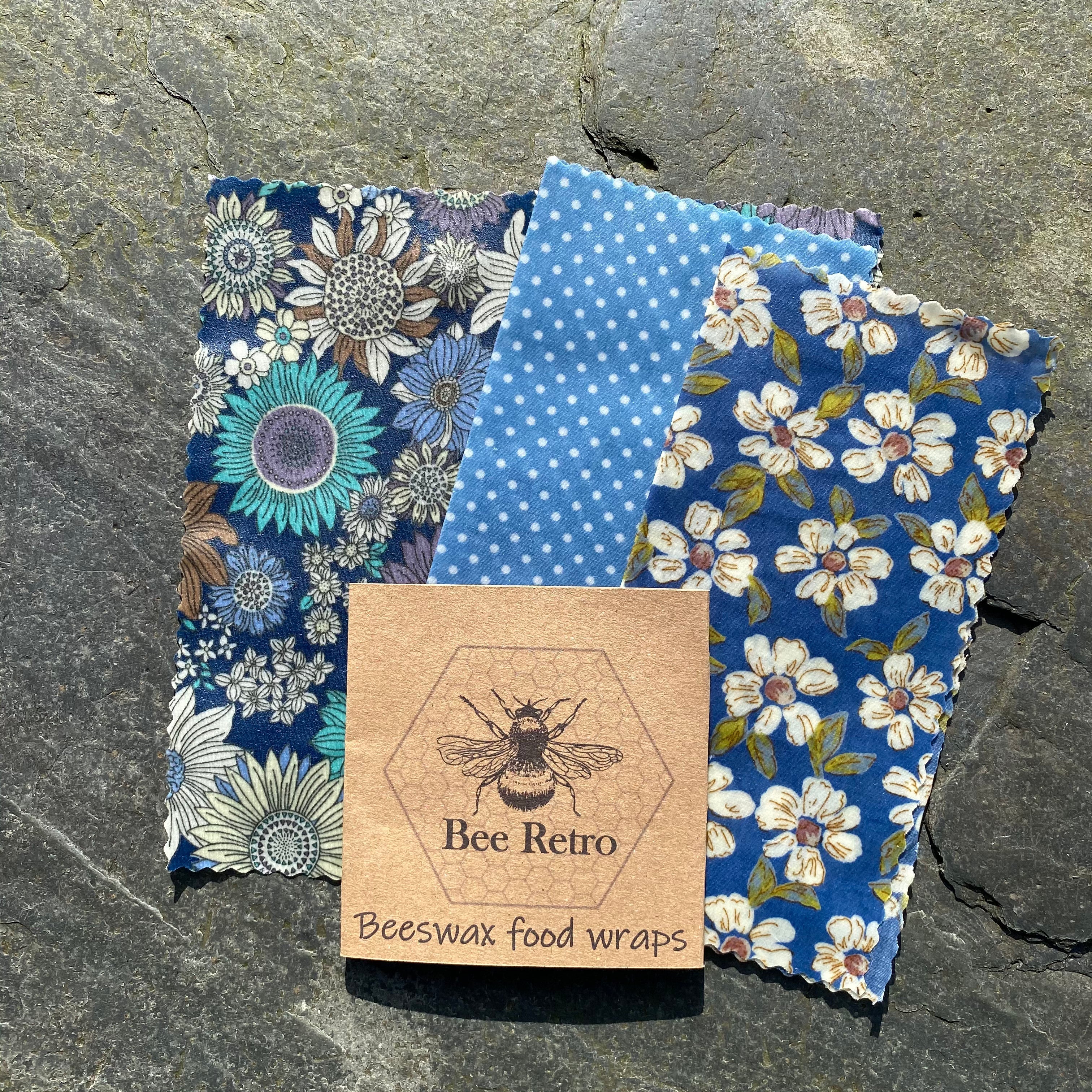 Blue sunflower print beeswax food wrap for eco-friendly reusable kitchen food and sandwich storage — view 4