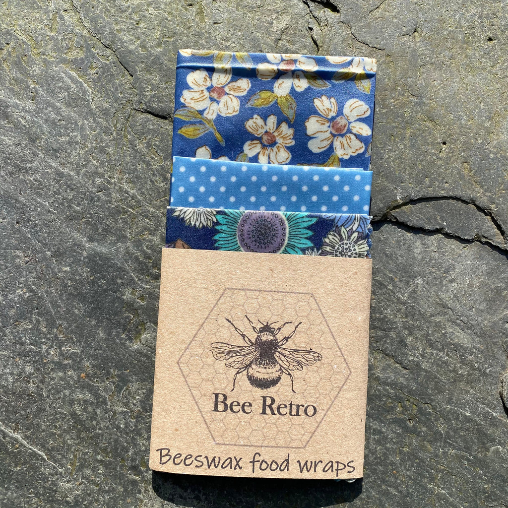 Blue sunflower print beeswax food wrap for eco-friendly reusable kitchen food and sandwich storage — view 3