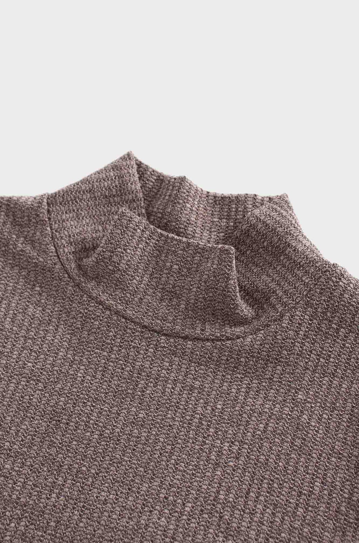 Textured Stretch Turtleneck-Brown-3
