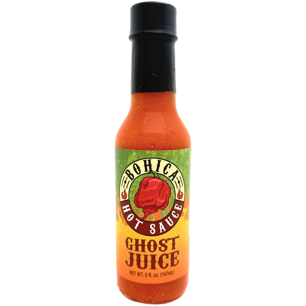 Bohica hot sauce four pack gift set featuring four glass bottles with colorful flavor labels — view 4