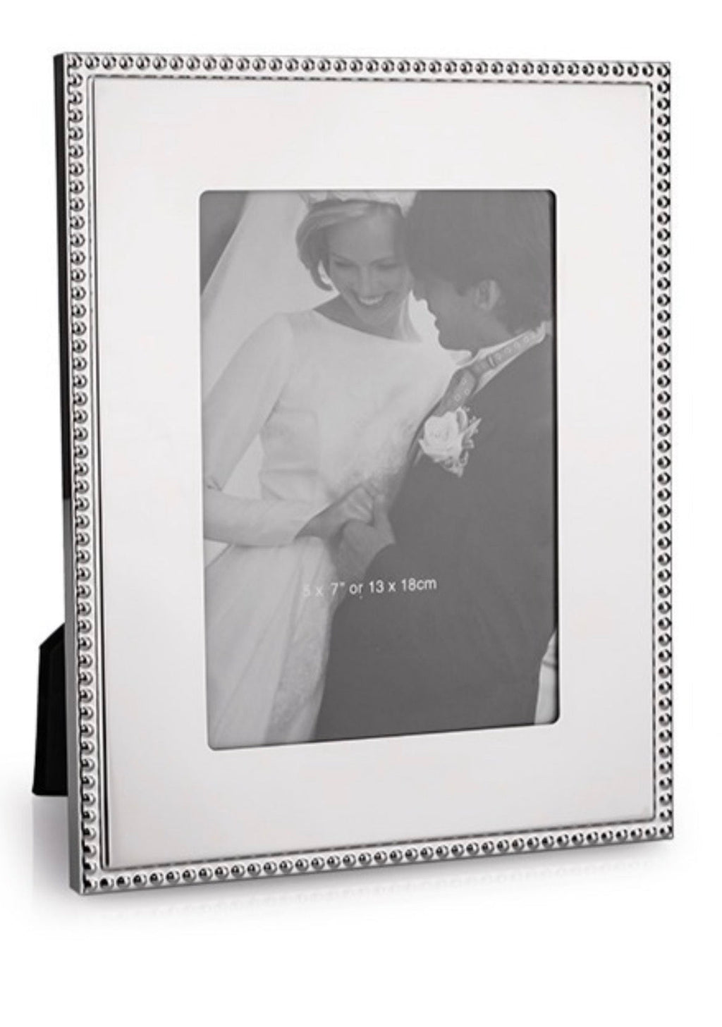 Bright metal 5x7 photo frame with a classic beaded edge for tabletop picture display