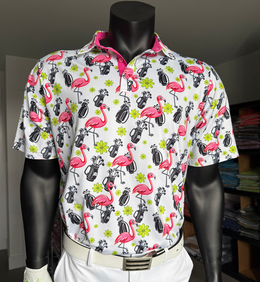 Men's classic fit tropical print golf polo shirt with front pockets and breathable stretchy fabric — view 2