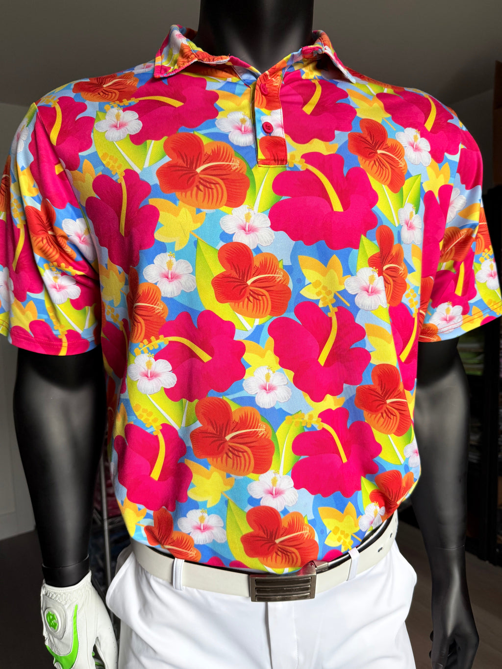 Men's classic fit tropical print golf polo shirt with front pockets and breathable stretchy fabric — view 5