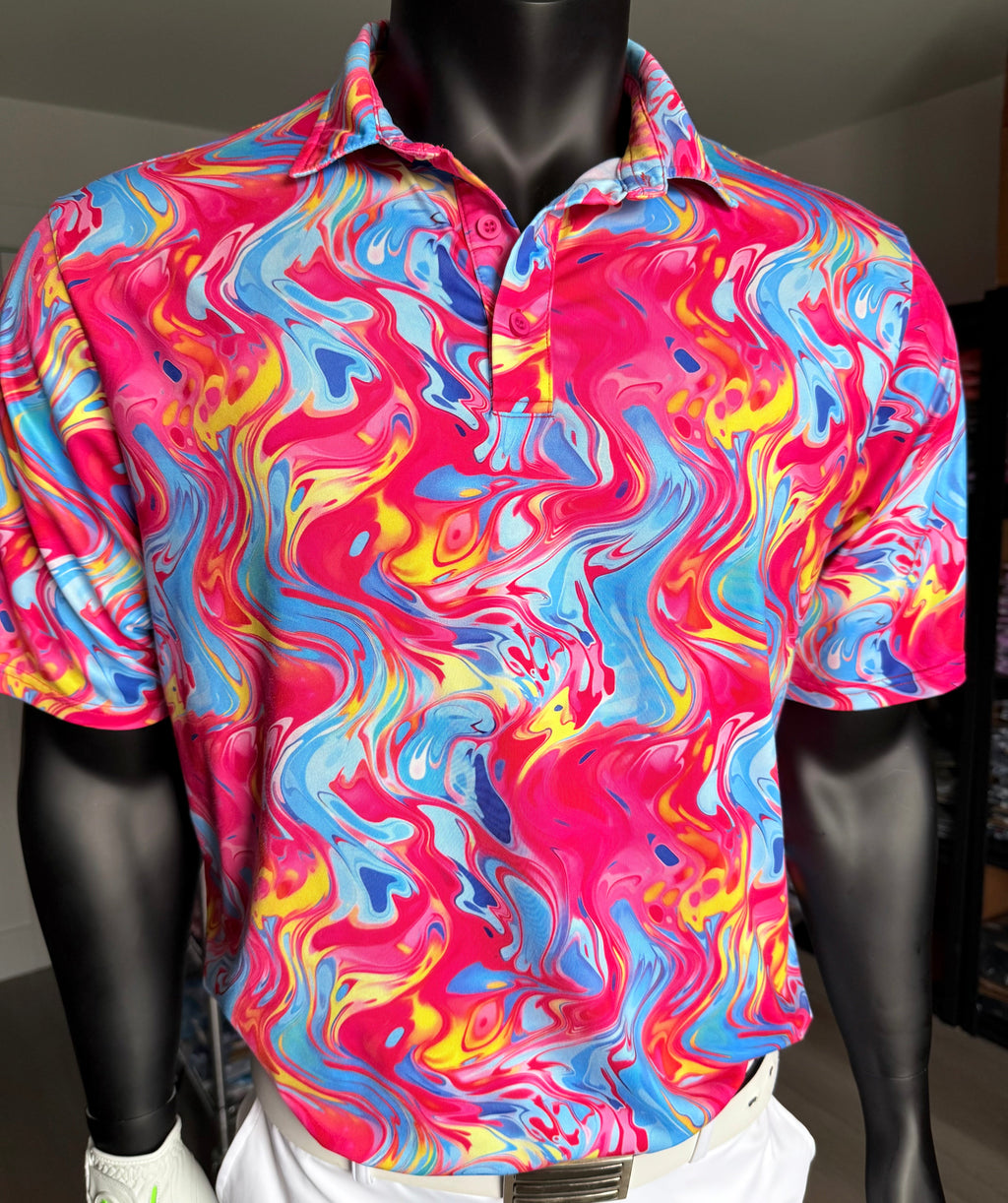 Men's classic fit tropical print golf polo shirt with front pockets and breathable stretchy fabric — view 4