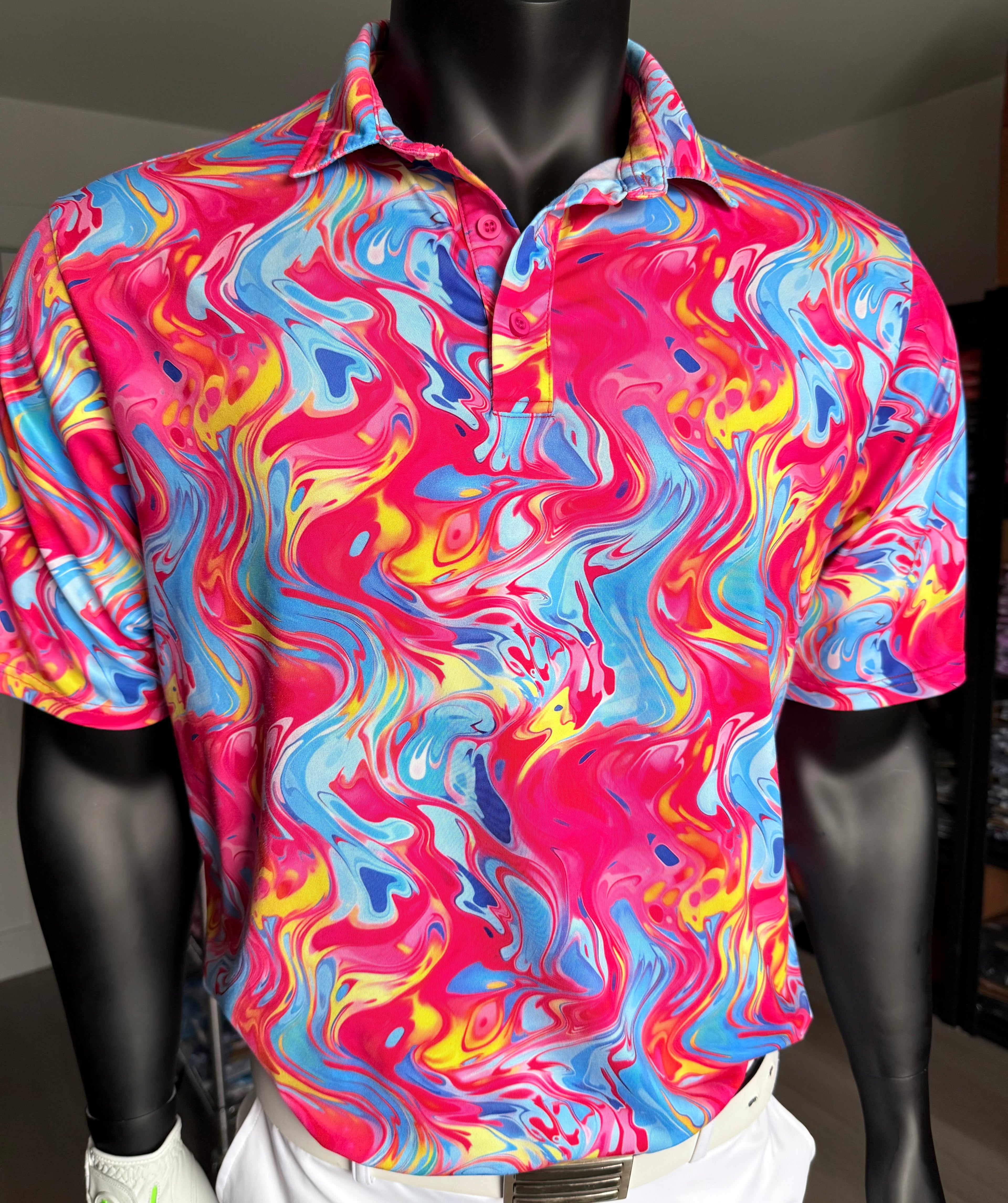 Men's classic fit tropical print golf polo shirt with front pockets and breathable stretchy fabric — view 4