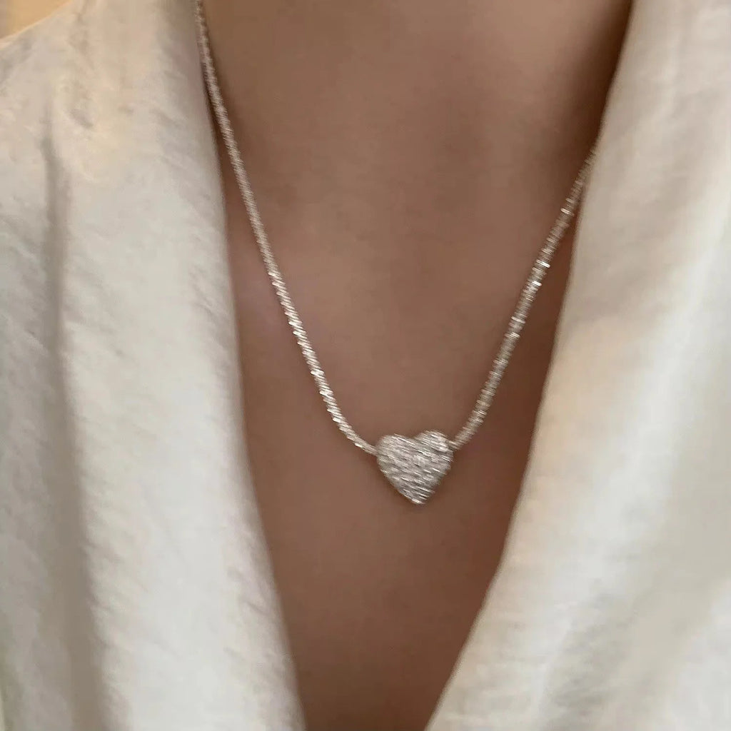 925 Sterling Silver Heart Necklace Dainty Sparkle Chain for Women-5