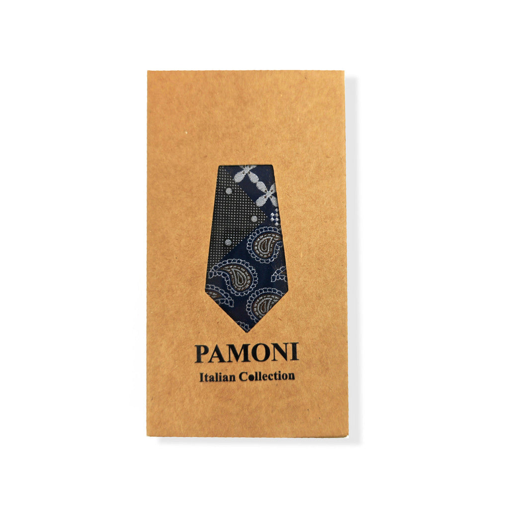 Navy Brown Paisley Check Tie & Pocket Square Set-0