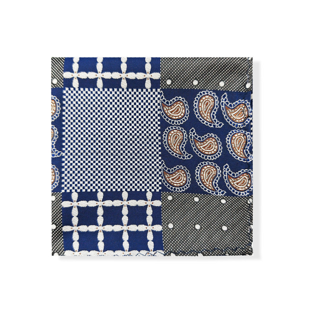 Navy Brown Paisley Check Tie & Pocket Square Set-2