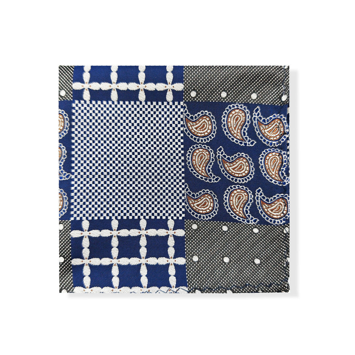 Navy Brown Paisley Check Tie & Pocket Square Set-2
