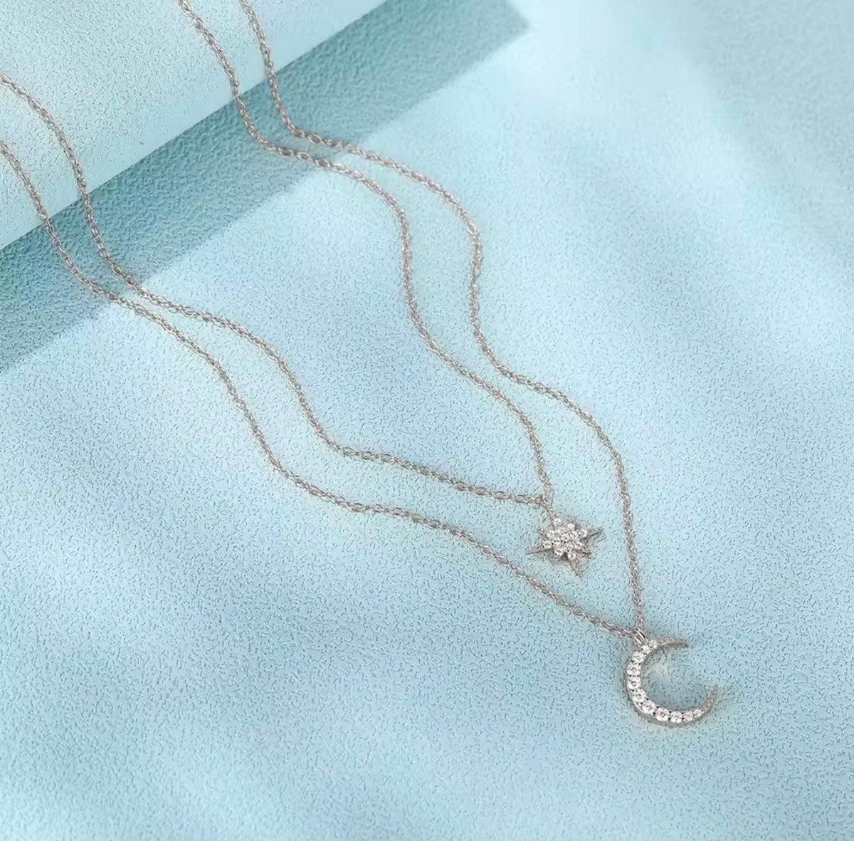 925 Sterling Silver Star & Moon Necklace  Double Layer Celestial Pendant-2