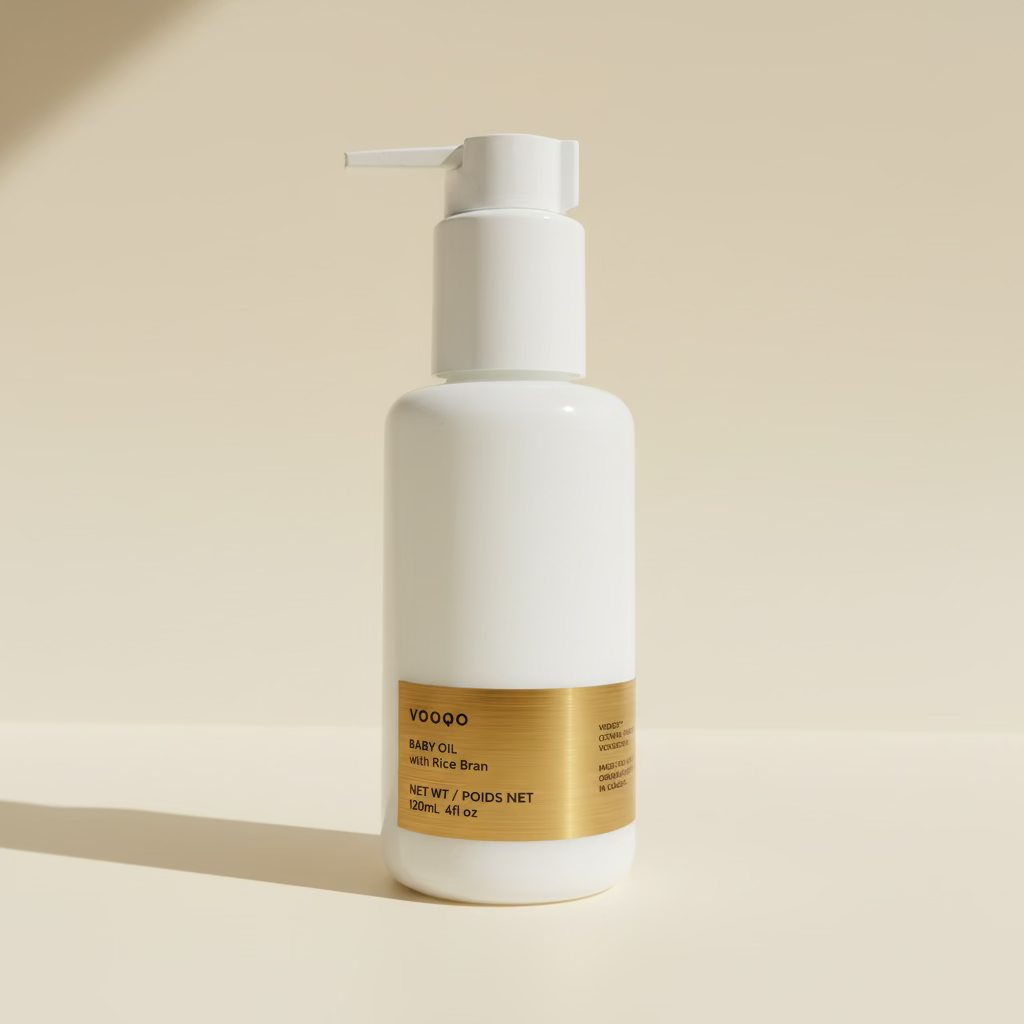Bottle of premium organic baby oil for sensitive skin hydration and soothing daily infant massage