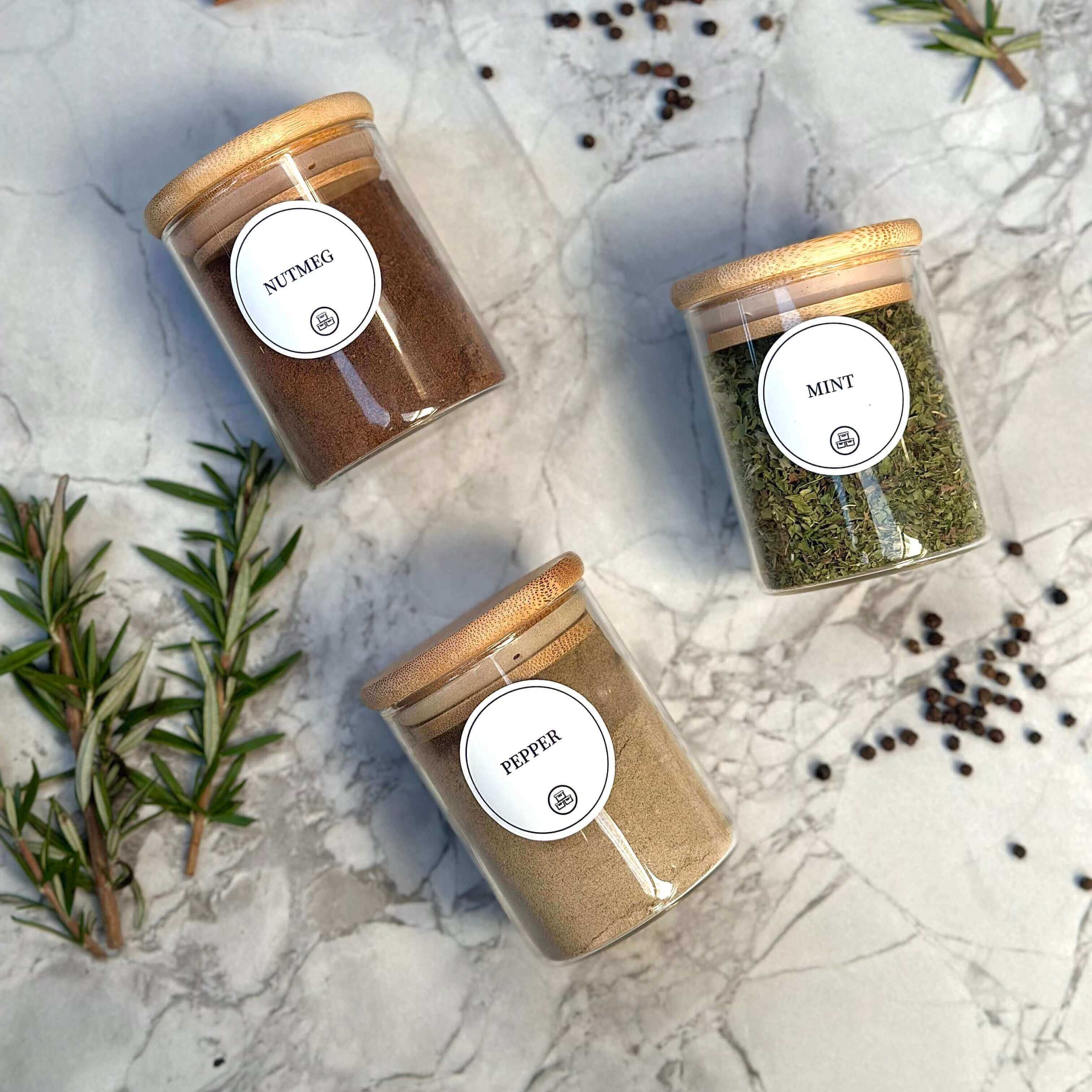 Clear 120ml glass spice jar with an airtight natural bamboo lid for kitchen pantry storage — view 3