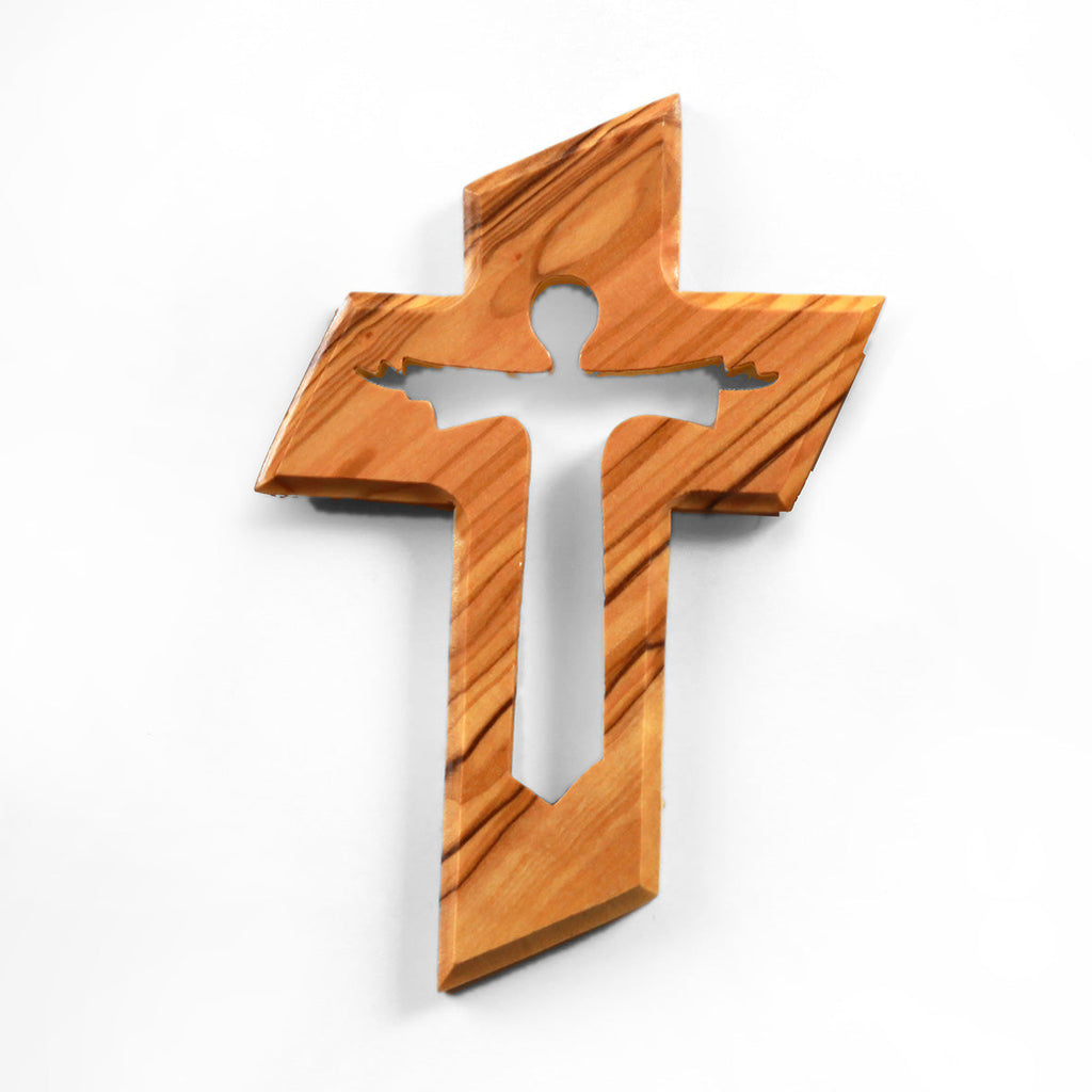Olivenholz Kreuz mit auferstandenem Jesus (13 cm) | Wandkreuz als Geschenk zur Taufe, Kommunion & Firmung-0