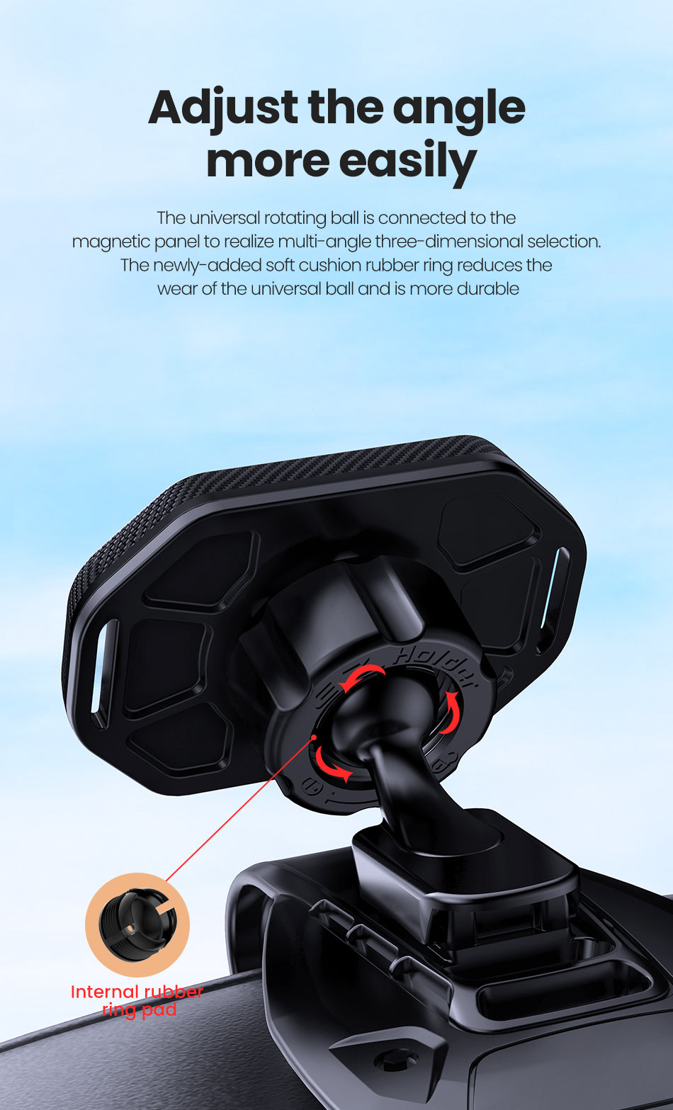 Black magnetic cell phone holder for car dashboard with adjustable neck and strong suction cup — view 4