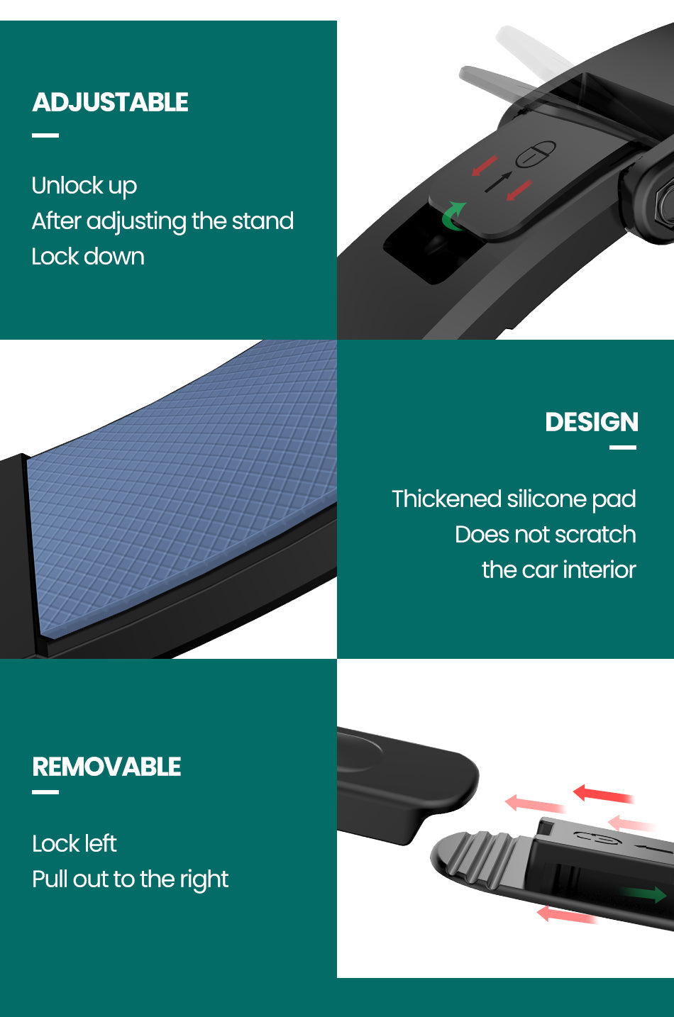 Black magnetic cell phone holder for car dashboard with adjustable neck and strong suction cup — view 5