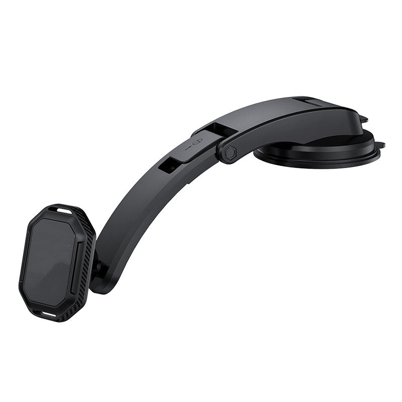Black magnetic cell phone holder for car dashboard with adjustable neck and strong suction cup — view 2