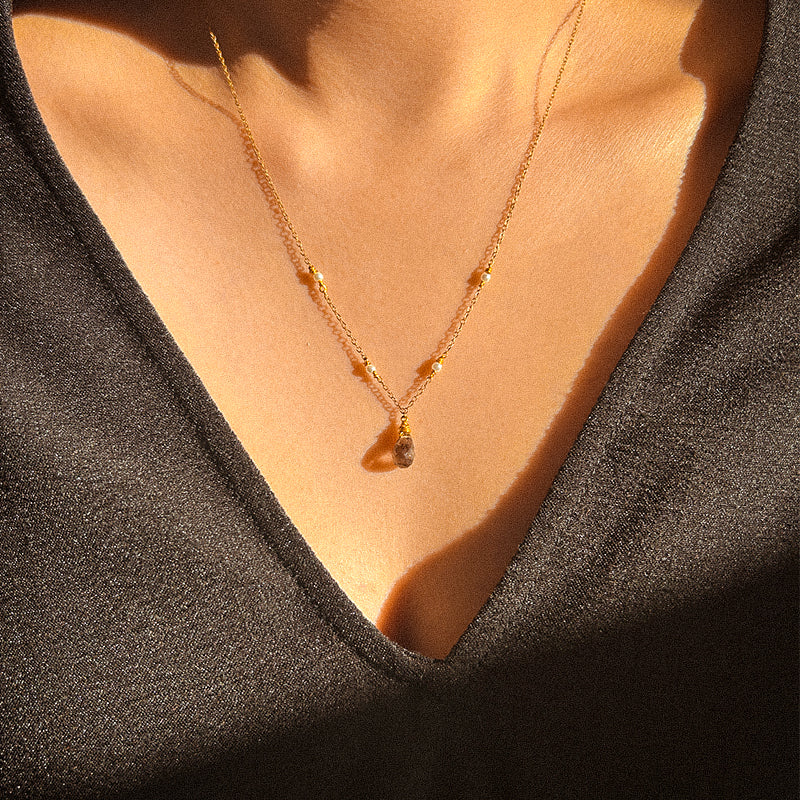 Smoky Quartz & Akoya Pearl Pendant Necklace | 14K Gold-1