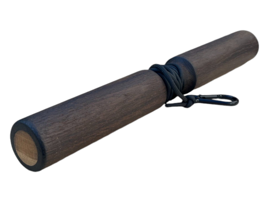 Smoked oak wood wrist roller with durable rope and carabiner attachment for forearm strength training — view 2