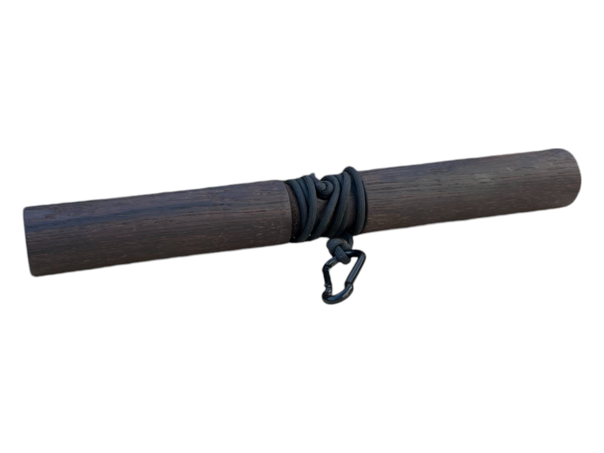 Smoked oak wooden wrist roller with nylon rope and metal carabiner for grip strength training — view 2