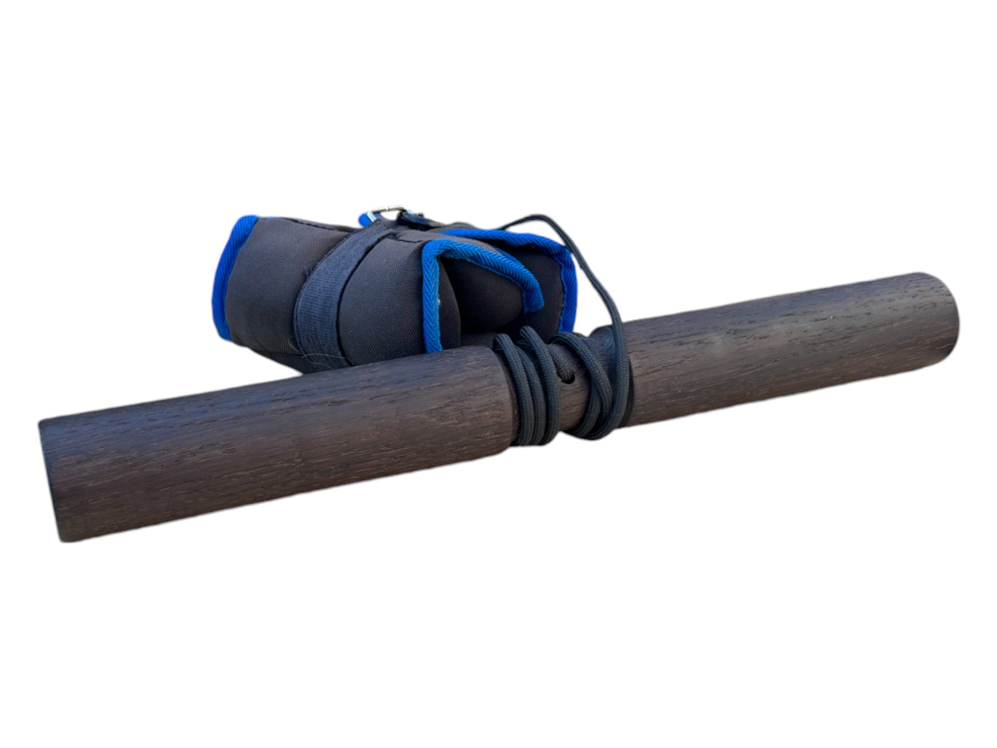 Smoked oak wooden wrist roller with nylon rope and metal carabiner for grip strength training — view 3