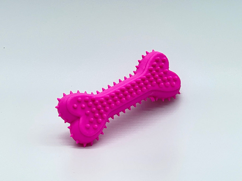 Flexible non-toxic plastic chewer bone dog toy in vibrant color for active small breeds — view 3