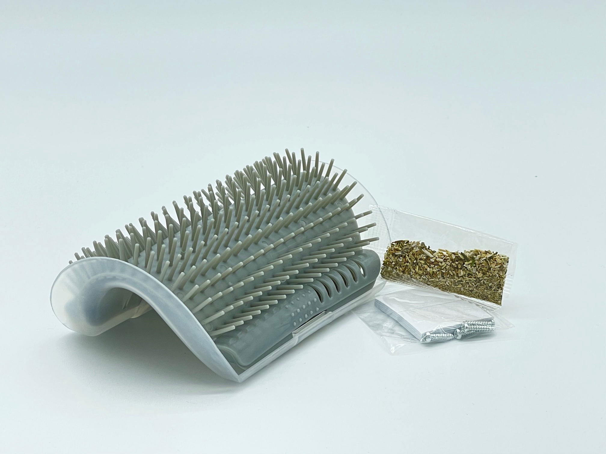 The Cool Kat Groomer wall-mounted corner cat scratcher brush with catnip compartment and mounting hardware — view 5