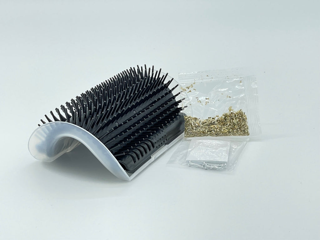 The Cool Kat Groomer wall-mounted corner cat scratcher brush with catnip compartment and mounting hardware — view 4
