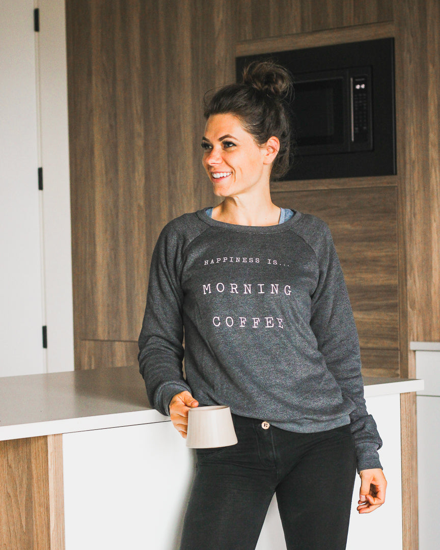 Women's Coffee Crew Sweatshirt, Charcoal-4