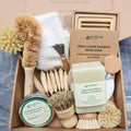 Extra large zero waste cleaning set with plant based brushes, solid dish soap, and bamboo cloths