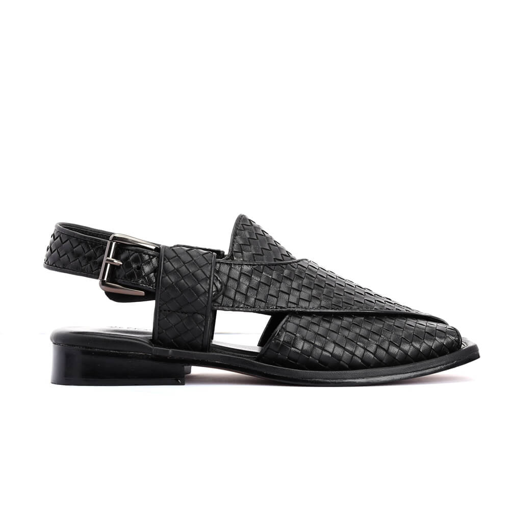 Handmade checkered leather Peshawari Chappal sandals for men with comfortable memory foam insole.