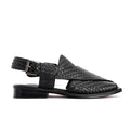 Handmade checkered leather Peshawari Chappal sandals for men with comfortable memory foam insole.