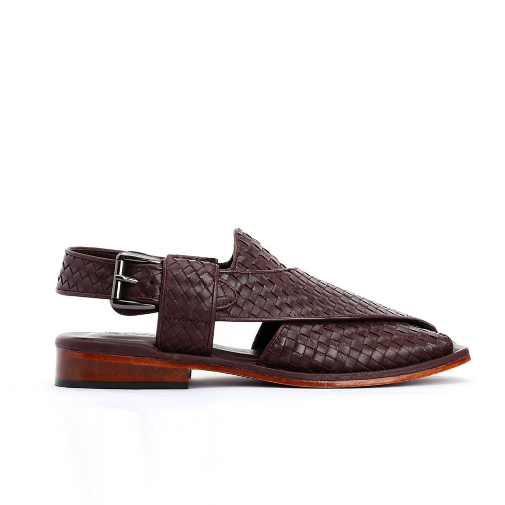 Handmade checkered leather Peshawari Chappal sandals for men with comfortable memory foam insole. — view 4