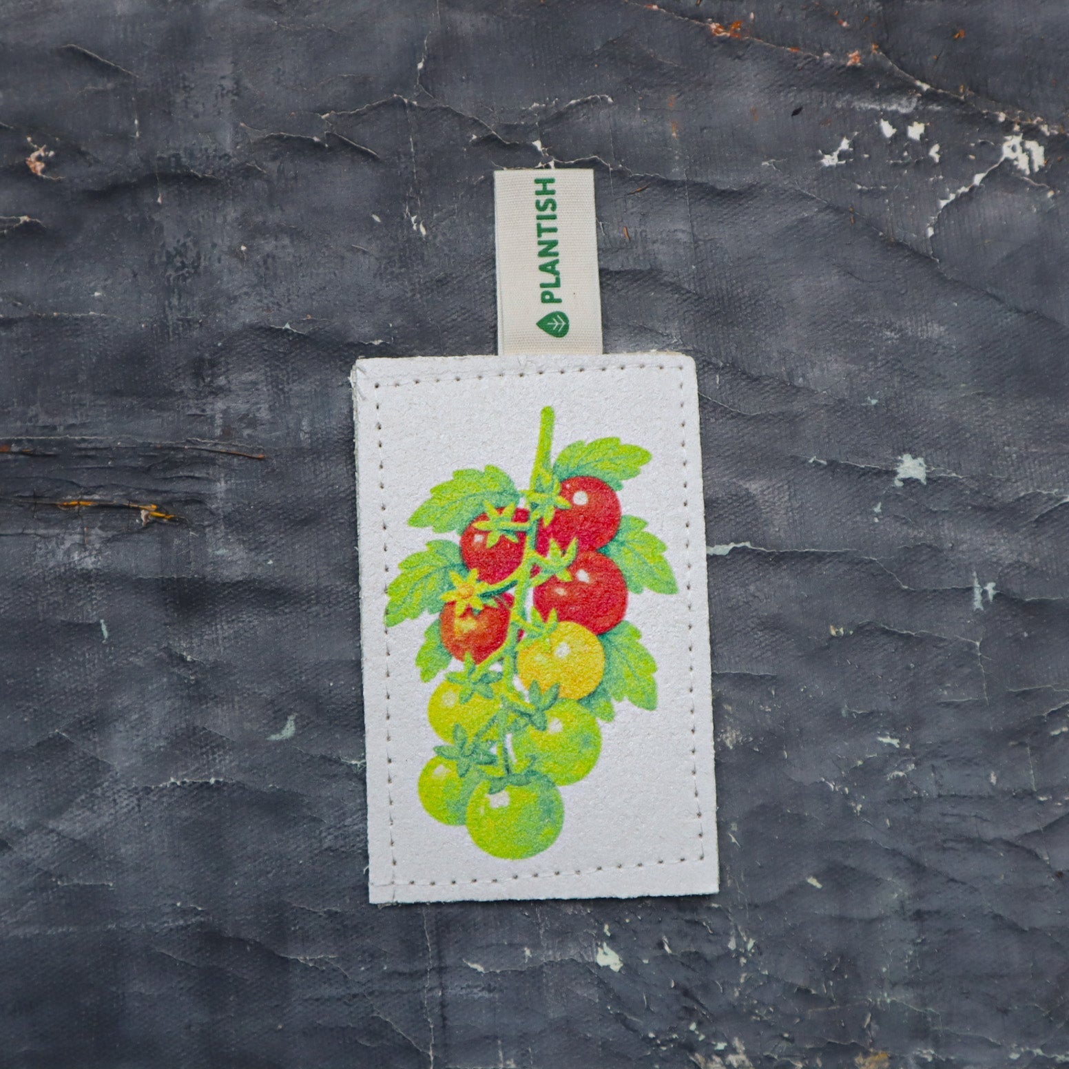 Cherry tomatoes eco kitchen sponge made of natural loofah and wood pulp with hanging cloth tag