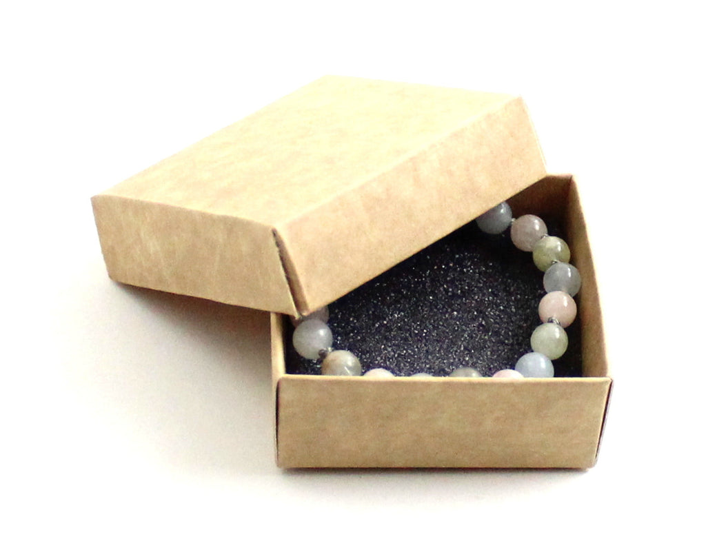 Multicolor morganite gemstone knotted anklet bracelet on a durable gray cord with secure screw clasp. — view 2