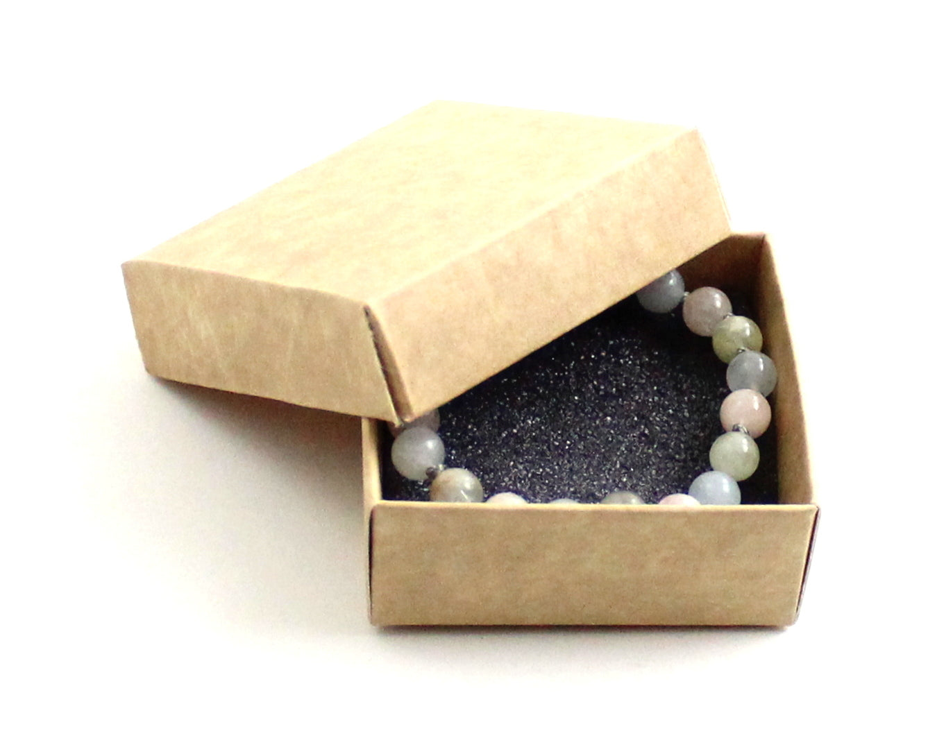 Multicolor morganite gemstone knotted anklet bracelet on a durable gray cord with secure screw clasp. — view 2