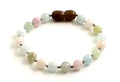 Multicolor morganite gemstone knotted anklet bracelet on a durable gray cord with secure screw clasp.
