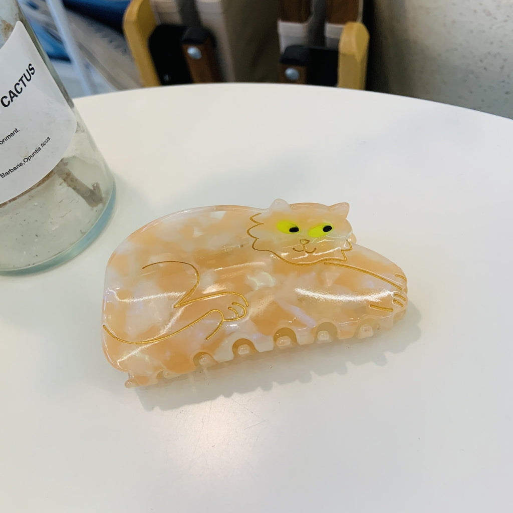 Hand-painted cat large hair claw clip made of eco-friendly cellulose acetate with double sided design — view 4
