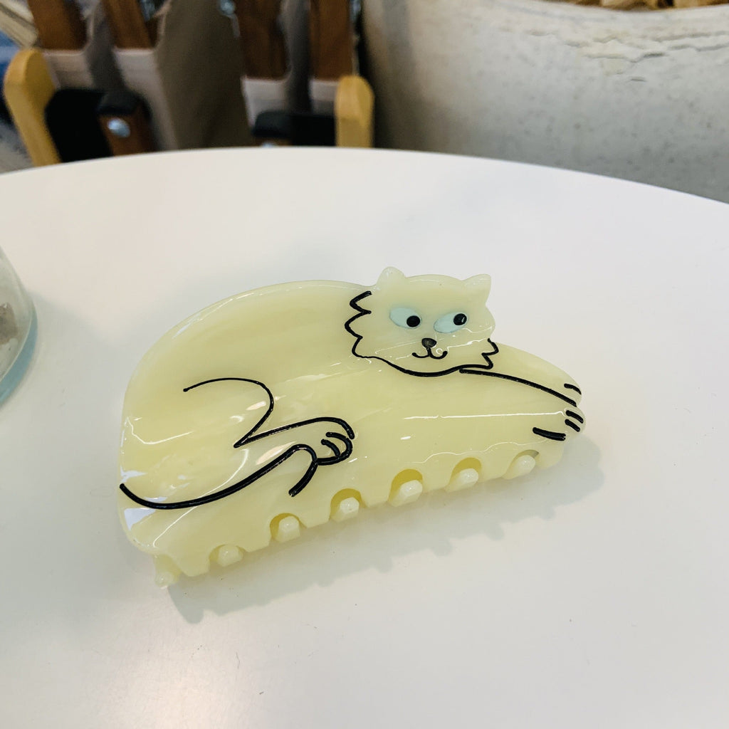 Hand-painted cat large hair claw clip made of eco-friendly cellulose acetate with double sided design — view 5
