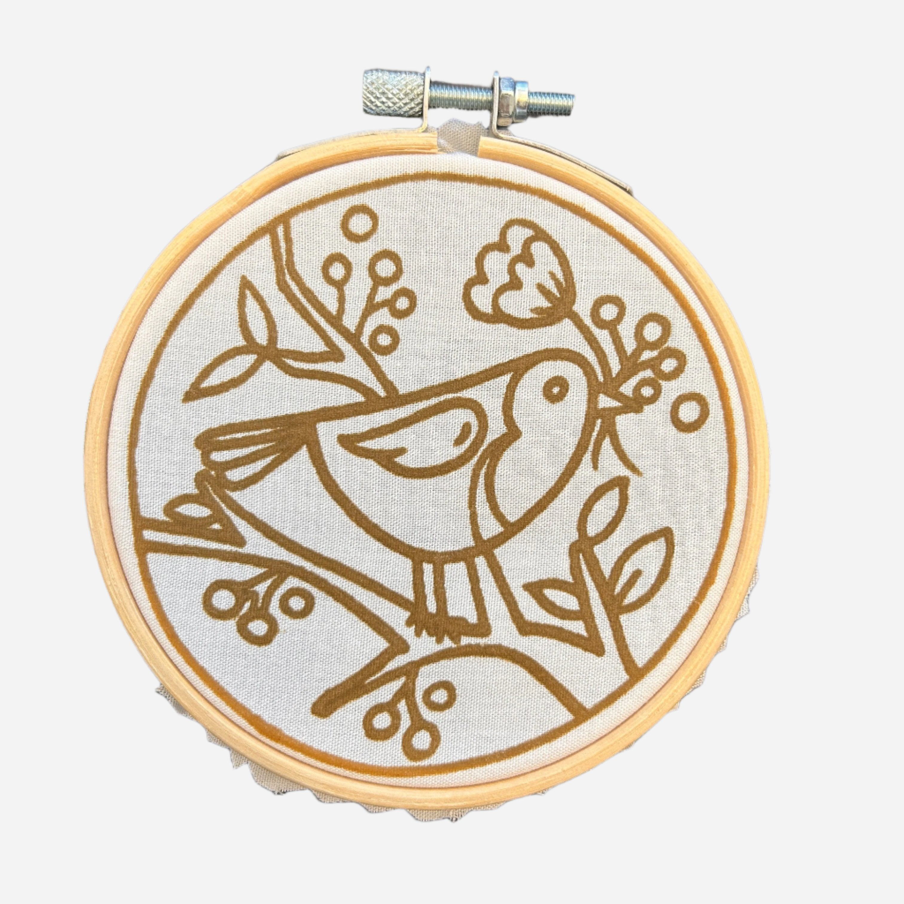 Cheeky Robin mini batik craft kit in a 10cm wooden display ring — view 2