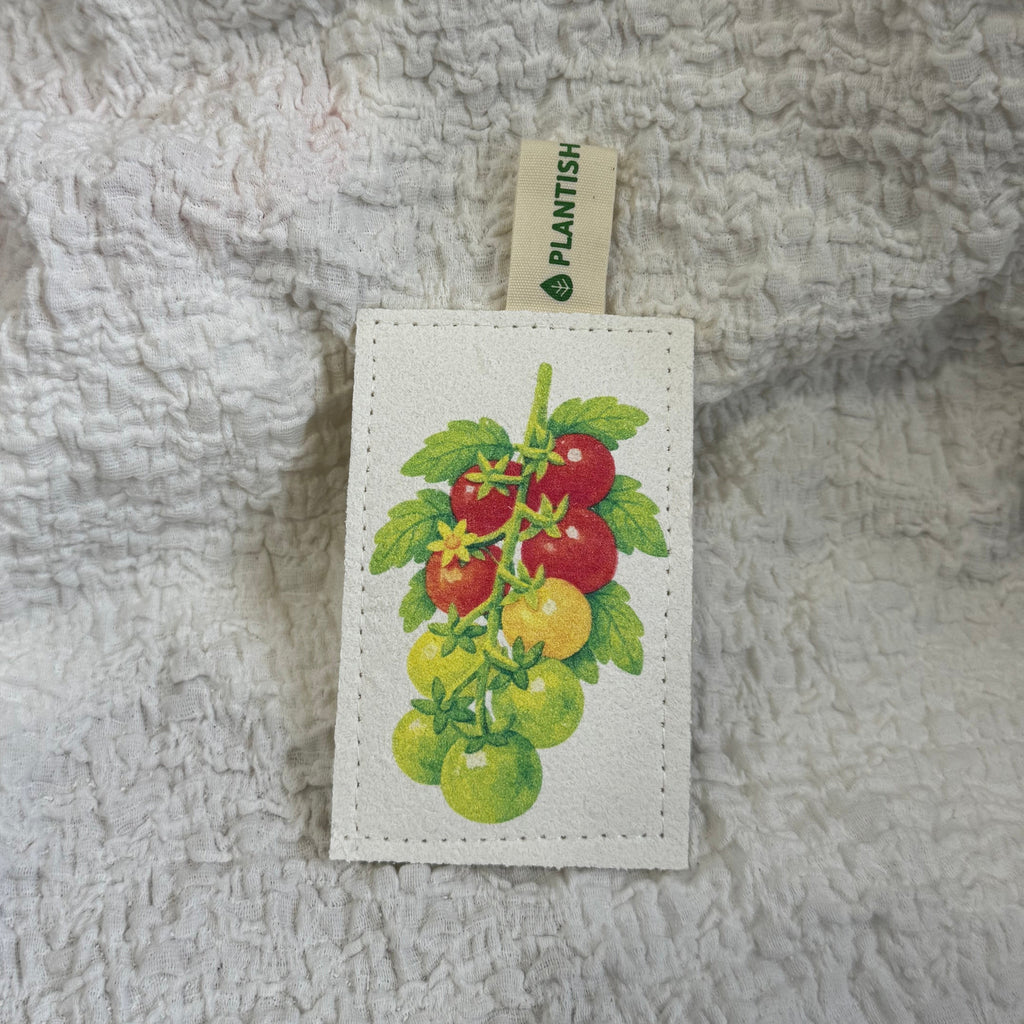 Cherry tomatoes eco kitchen sponge made of natural loofah and wood pulp with hanging cloth tag — view 2