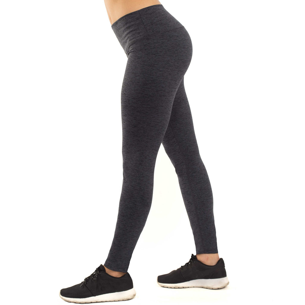 Womens athletic leggings in midnight black featuring a versatile high waistband and convenient hidden pockets — view 2