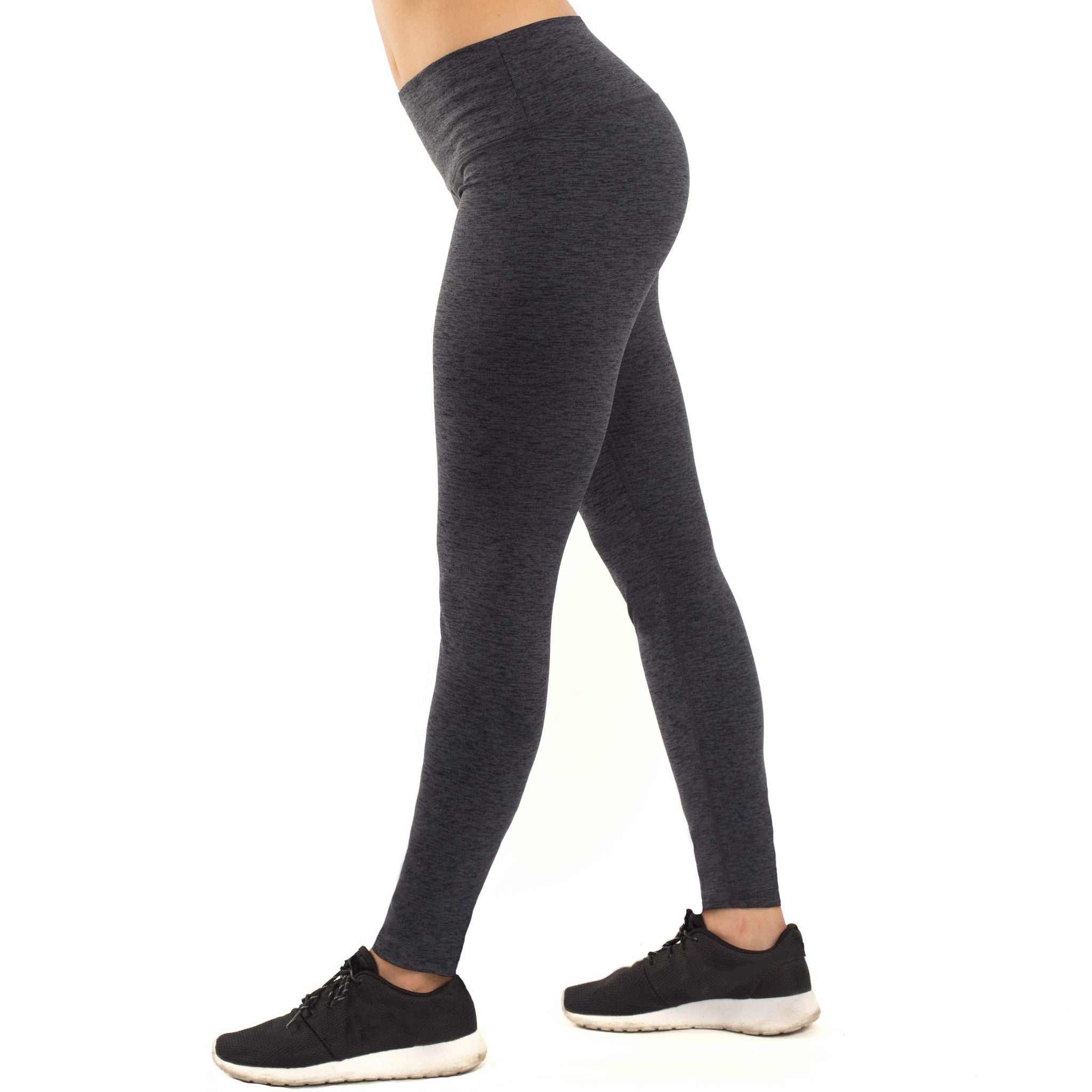 Womens athletic leggings in midnight black featuring a versatile high waistband and convenient hidden pockets — view 2