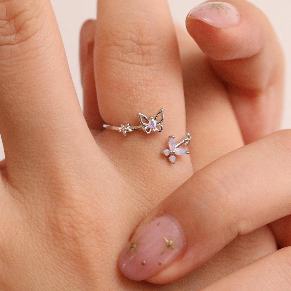 Smoky topaz moonstone butterfly ring-3