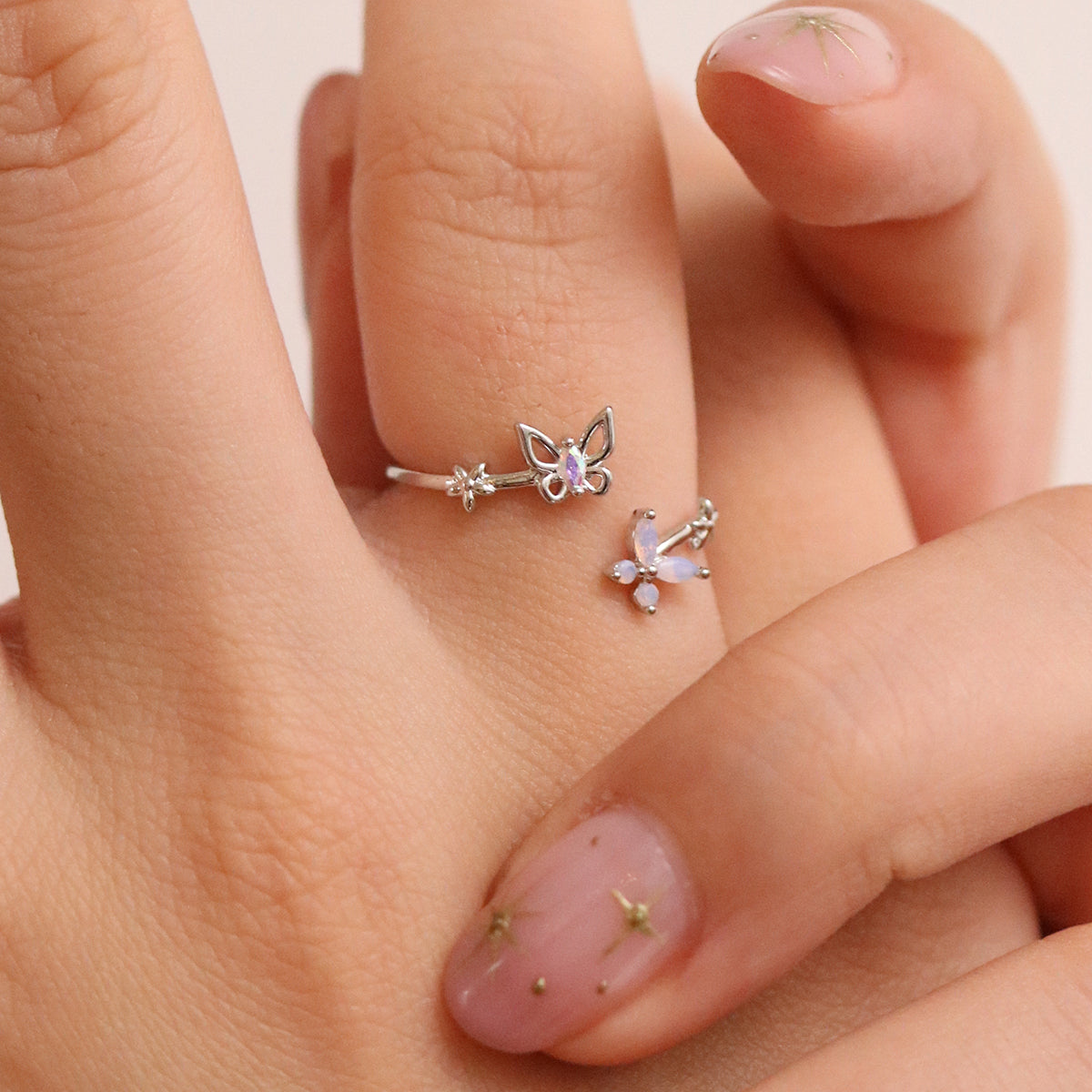 Smoky topaz moonstone butterfly ring-3